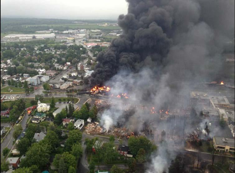 Police helicopter view of Lac-Mégantic, Quebec the day of the derailment.