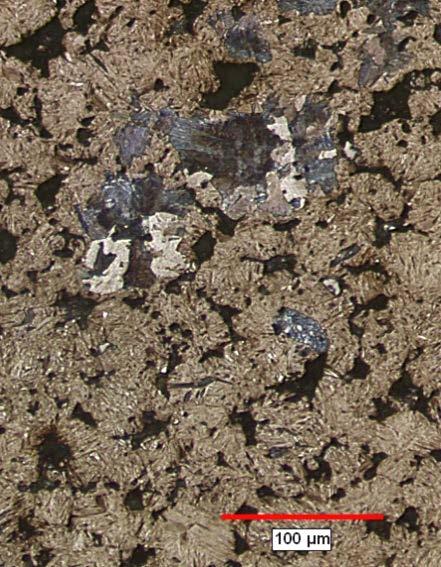 6 C/s results in a microstructure that is mostly martensite with a small area fraction of bainite. This hardened structure explains the increase in strength and hardness observed.