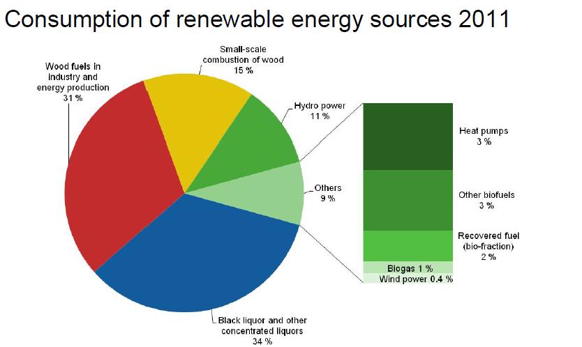 The 2020 renewable target for Finland is 38% from final energy consumption, which is reached mainly by increasing the use