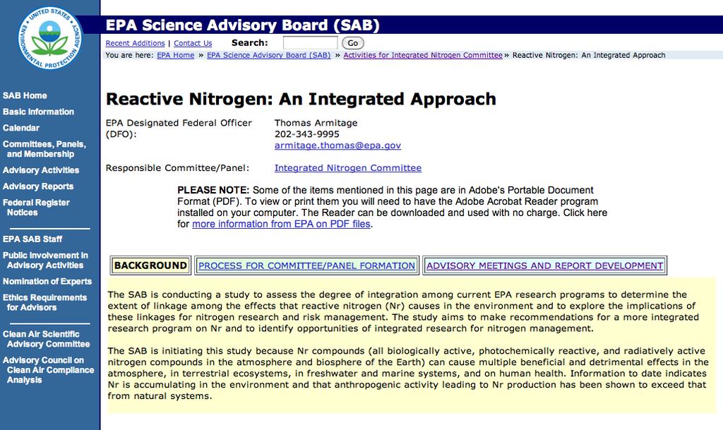 Integrated Nitrogen Commi/ee A self-initiated project of the Science Advisory Board begun 1/2007 Cross representation from universities, industries,