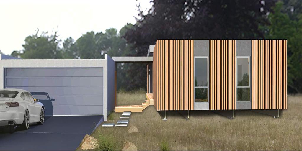 RENDERS -/EXTERIOR ELEVATIONS EXTERNAL FINISHES External finishes include a combination of prefinished zero maintenance Exotec raw fibre cement by James Hardie and Accoya vertical battening