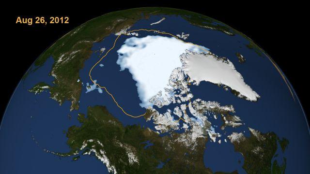 Disappearance of Arctic Sea Ice Arctic sea ice on 26 Aug 2012.