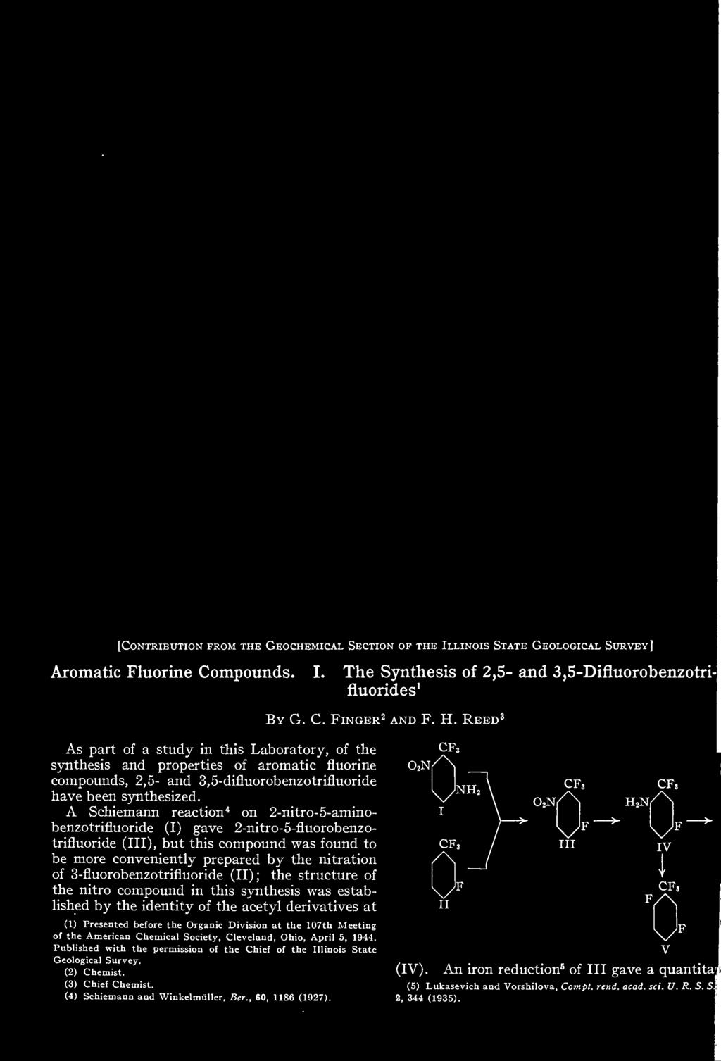 the 107th Meeting I of the American Chemical Society, Cleveland, Ohio, April 5, 1944. Published with the permission of the Chief of the Illinois State \/ V Geological Survey. (2) chemist. (IV).