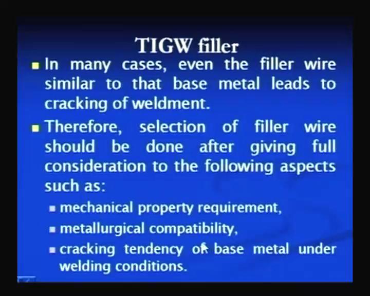 (Refer Slide Time: 25:59) Here, we will see, some other aspects related to the selection of the tungsten filler wires.