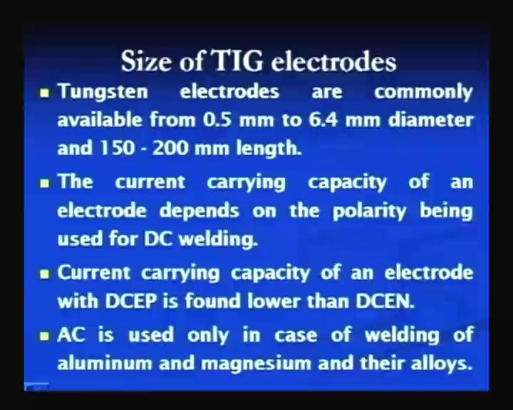 (Refer Slide Time: 57:53) And the size of the electrode, which are commonly used in industrial application is found in range of 0.5 to 6.