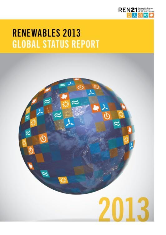 REN21 Renewables Global Status Report Launched along with UNEP s Global trends in RE investment Team of over 500 contributors, researchers & reviewers worldwide The report features: Global Market