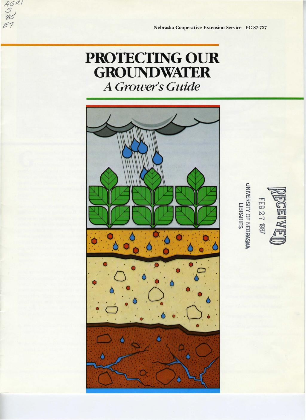 Nebraska Cooperative Extension Service EC 87-727 PROTECTING OUR GROUNDWATER A Grower's Guide c.
