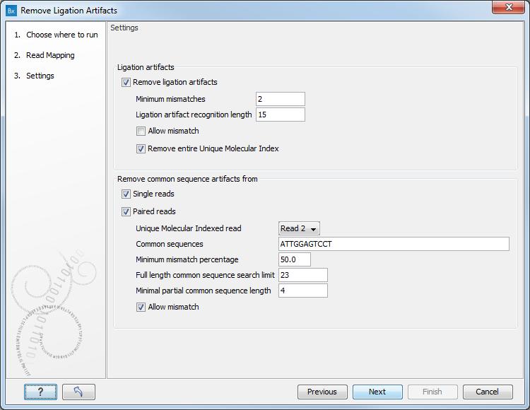 CHAPTER 3. TARGETED DNA 35 Figure 3.19: Set the parameters for the remove Ligation Artifacts tool.