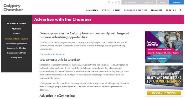 THINGS TO KNOW ABOUT AD PLACEMENTS CalgaryChamber.com As the voice of business in Calgary, your ad on CalgaryChamber.com is seen by our city s business leaders.