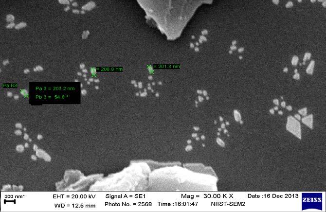 Figure 1 : SEM image of carbon and metal oxide The microscopic images of the carbon nano particles and morphology of metal oxide on the absorber plate showed square, cubic, spherical and triangular