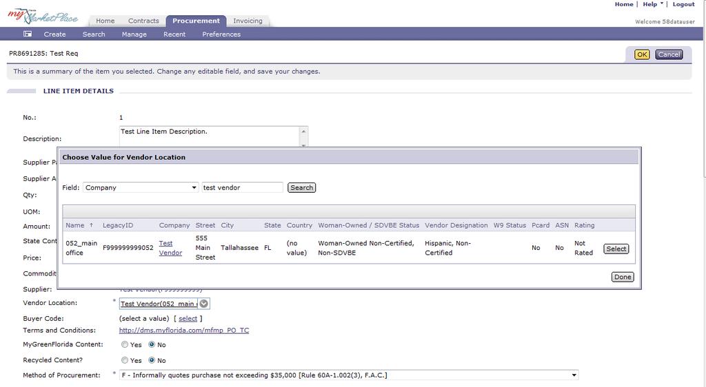 : CR 2 continued When selecting the Vendor Location on the Requisition, you can click the Company