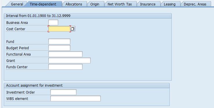 Time-dependent tab On this tab you should fill in the Cost Center, Fund, and (if applicable) Grant.