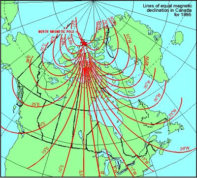 RETScreen Software Online User Manual Monthly Inputs Lines of Equal Magnetic Declination in Canada for 1995 Monthly mean weather data are entered by the user in this section.