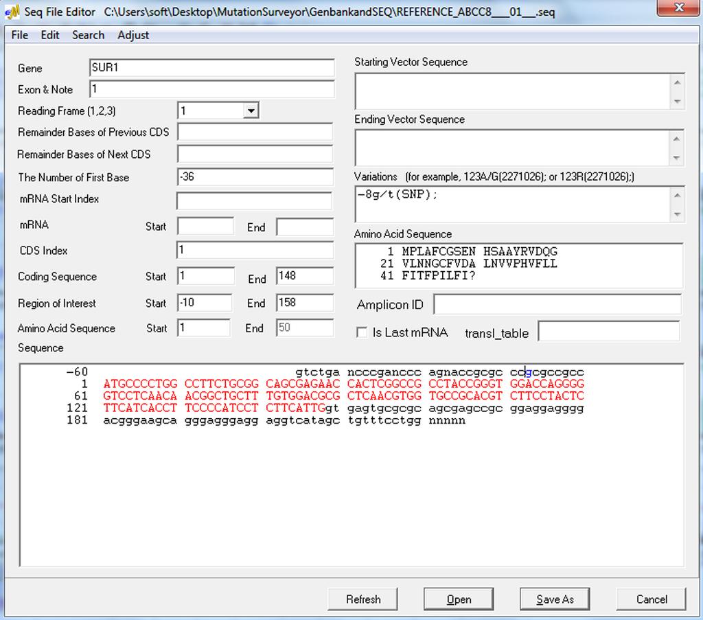 In this dialog, the user can choose specific isoforms that will be used for the analysis, create Regions of Interest, and add variants to the variation list.