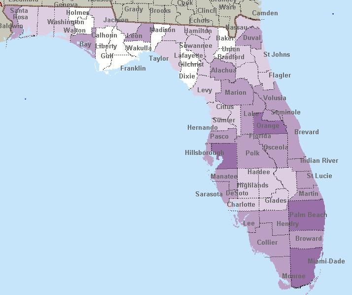 and food industries in Florida counties in 2013 Values given in million dollars.