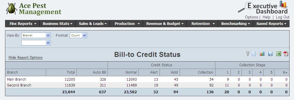 This is a sample Bill-to Credit Status report.