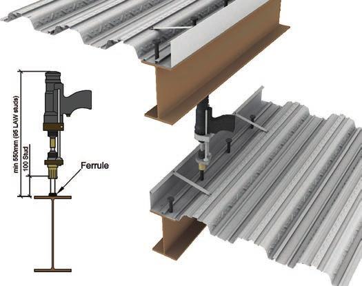 In this detail, the decking will not contribute to the shear resistance of the finished slab.