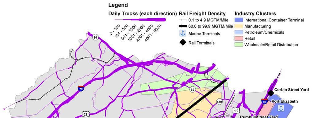 Union County Freight Profile Highway and Rail Network Utilization Union County s highway network serves to connect its major freight activity centers with key trading partners elsewhere in the