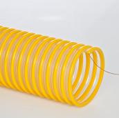 AS60 Specially formulated clear static dissipative thermoplastic polyurethane hose reinforced with a rigid yellow external ABS helix and an embedded copper grounding wire.