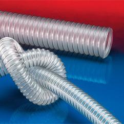 CPN.045 Anti-Static food hose and pharmaceutical hose. Medium-heavy duty clear polyuretane hose wall with stainless steel internal helix.
