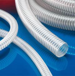 CPN.060 Anti-Static food hose and pharmaceutical hose. Medium-heavy duty clear polyuretane hose wall with stainless steel internal helix.