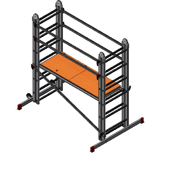 Unfold the ladder frames fully and make sure that the latching hinge is properly engaged. braces on the fifth rungs of the inner ladder frames on both sides.