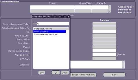 12. Click in the REASON field located at the top of the form; select component reason from the LOV. Click OK. 13.