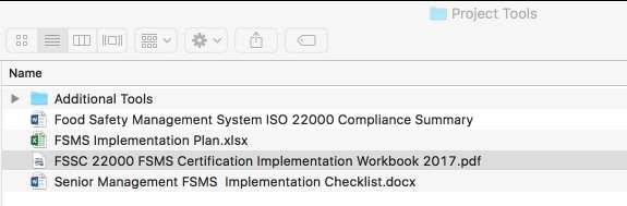 When you download the package, you will find this start up guide and 12 folders containing the package documents: Your first job is to buy a copy of: ISO 22000 Food safety management systems --