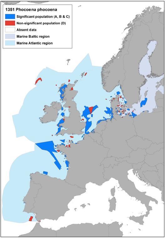 Marine Natura 2000 119 sites designated for the protection of Phocoena phocoena (37 in the Baltic, 82 in the Atlantic) covering 210 294 km 2 55 sites designated for the protection of Tursiops