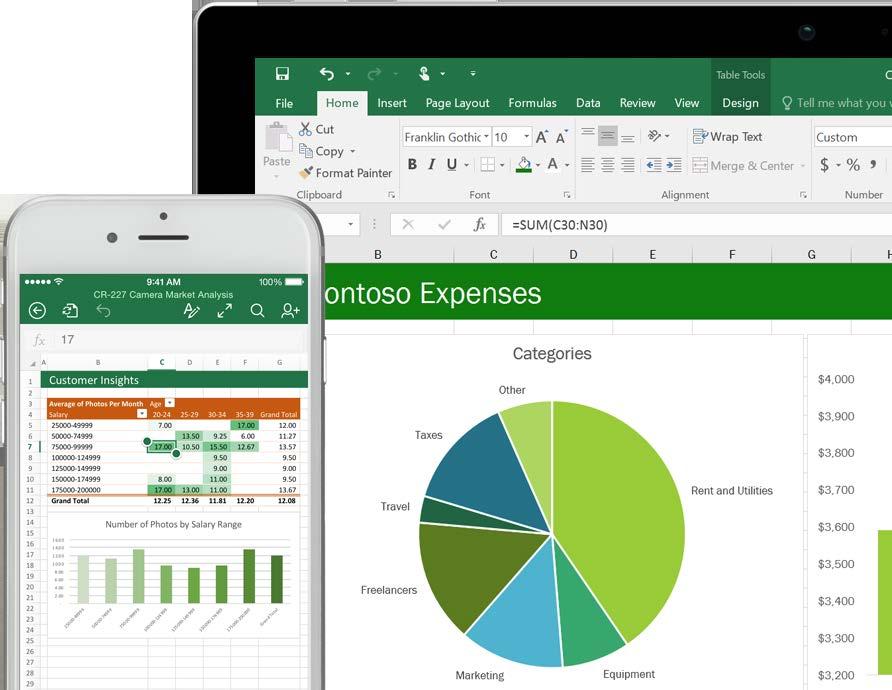 Microsoft Excel Turn your data into insights. Get a better picture of your data.