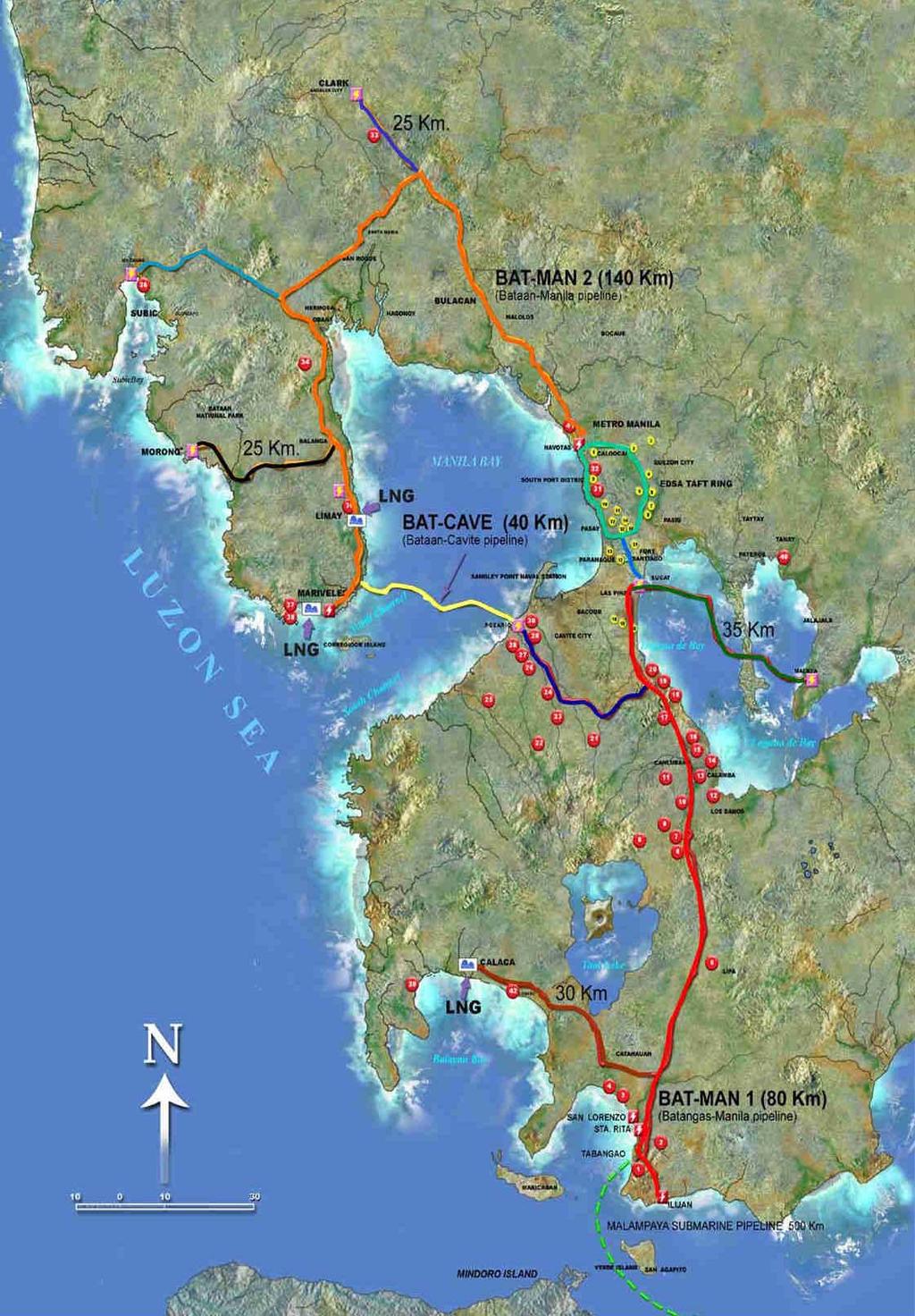 DOWNSTREAM NATURAL GAS Transmission Pipelines in Luzon BATMAN 2 (Bataan - Manila) 140 kms. ET LOOP (EDSA Taft Loop) 40 kms.