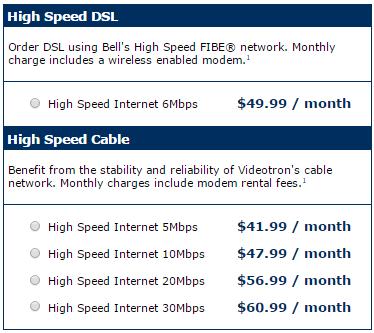 New Customer Orders High Speed Internet packages and pricing will be displayed based on location.