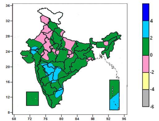 2015 Mean maximum temperature were above normal by more than 4 0 C over many parts of Marathwada, Telangana, Coastal Andhra Pradesh, some parts of North Interior Karnataka and isolated pockets of