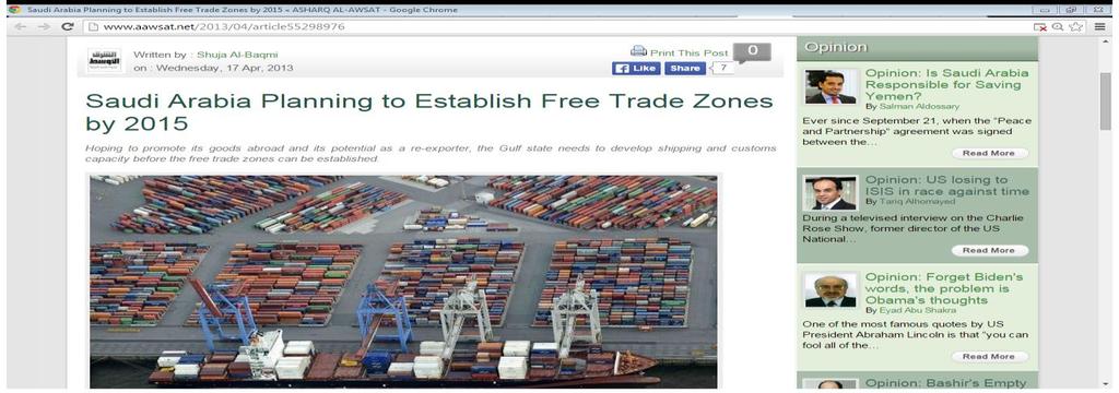 Free Zones in KSA, a game changer in the logistics environment Status of Free Zones / Economic Zones in KSA Currently KSA doesn t have any FZ or EZ.