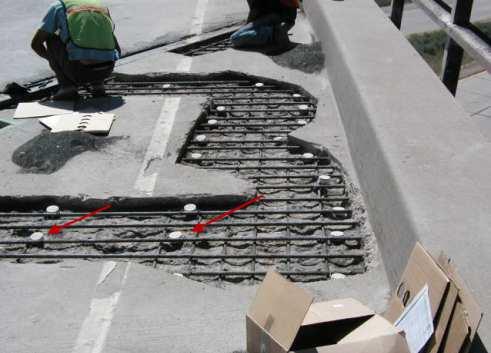 Figure 13: Typical placing for embedded anodes in bridge column patch repair These anodes (Figure 14) are placed in the