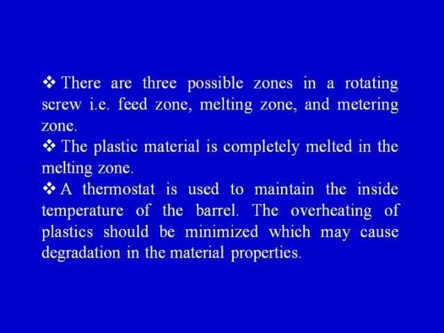 (Refer Slide Time: 18:45) There are three possible zones in the rotating screw, that is. Now, the rotating screw will also have got its length.