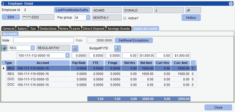 Employee Master Salary Accounts Tab Use the Salary Accounts tab to enter the employee s types of pay and distribute them to the salary accounts.