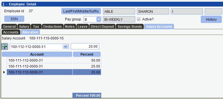The Allocation option is related to each account on the Salary Accounts page.