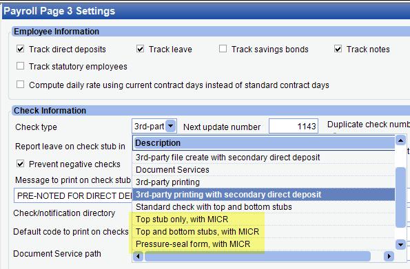 Appendix C: Printing Payroll Checks on Blank Check Stock You have the option to print payroll checks, including the MICR line, on blank check stock.