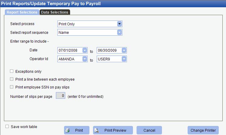 Print Reports/Update Temporary Pay to Payroll Changes entered into the temporary file have no impact on the employee s pay until the employee master file is updated using this screen.