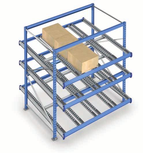 General Characteristics Racking for live picking is made up of slightly inclin - ed platforms of wheels and rollers, on
