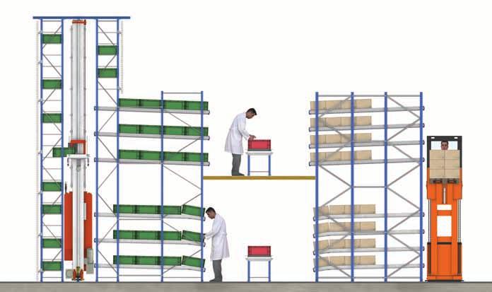 Here a high-bay live picking solution is combined with a gangway.