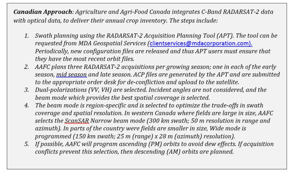 AAFC research and operations results (McNairn et al., 2009, Fisette et al.