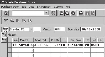 2 Procurement Figure 2.16 Purchase Order Entered into SAP Vendors can receive an acknowledgement of the PO via EDI.