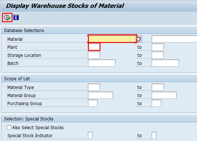 Warehouse Stock Reports The Warehouse Stock report is generated using T-code MB52. It allows the user to view stock types by Storage, Location and Plant.