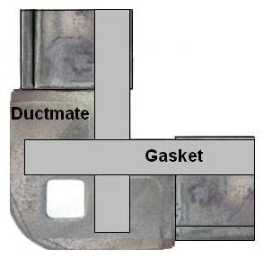Flamebar self-adhesive gasket is applied in between all joints during installation, with two layers of gasket (positioned side by side, essentially double width) required for ducts with sides greater