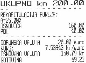 An example of different payment types in a receipt: 1000 An example of payment in additional currency: 20 6.8.