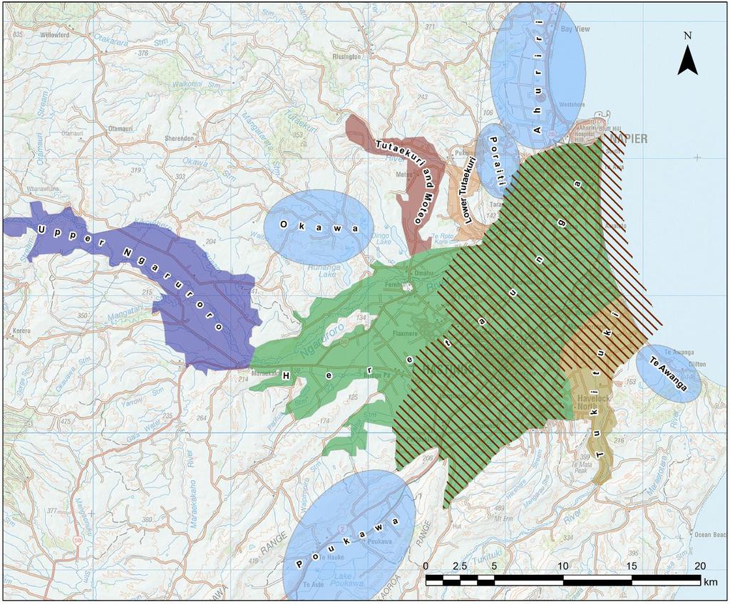 Figure 2-2: Heretaunga Aquifer System Confined area of the aquifer is shown with brown hatched lines.