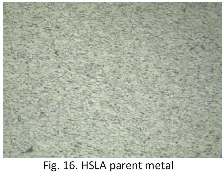 The micro examination of the HSLA parent metal region revealed ferrite with pearlite as shown in Figure