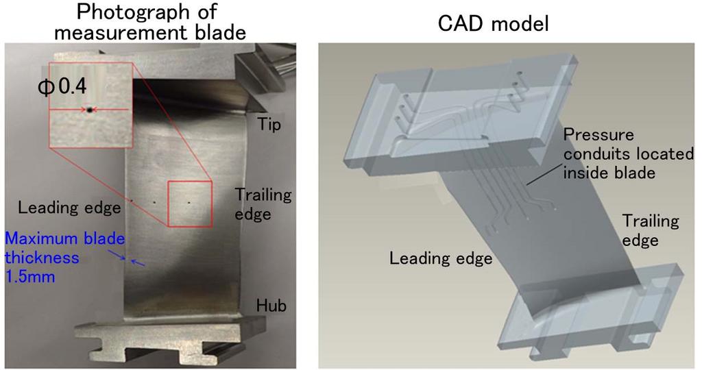 (Computer Aided Design) and formed with a 3D metal printer. In this manner, accommodation for pressure holes and temperature measurement could be provided inside the blade (Figure 3).
